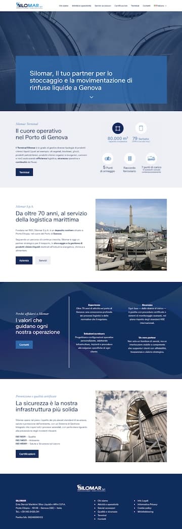 Sito istituzionale del terminal portuale Silomar: comunicare l'offerta di servizi, la struttura degli impianti e il profilo aziendale a clienti nazionali e internazionali